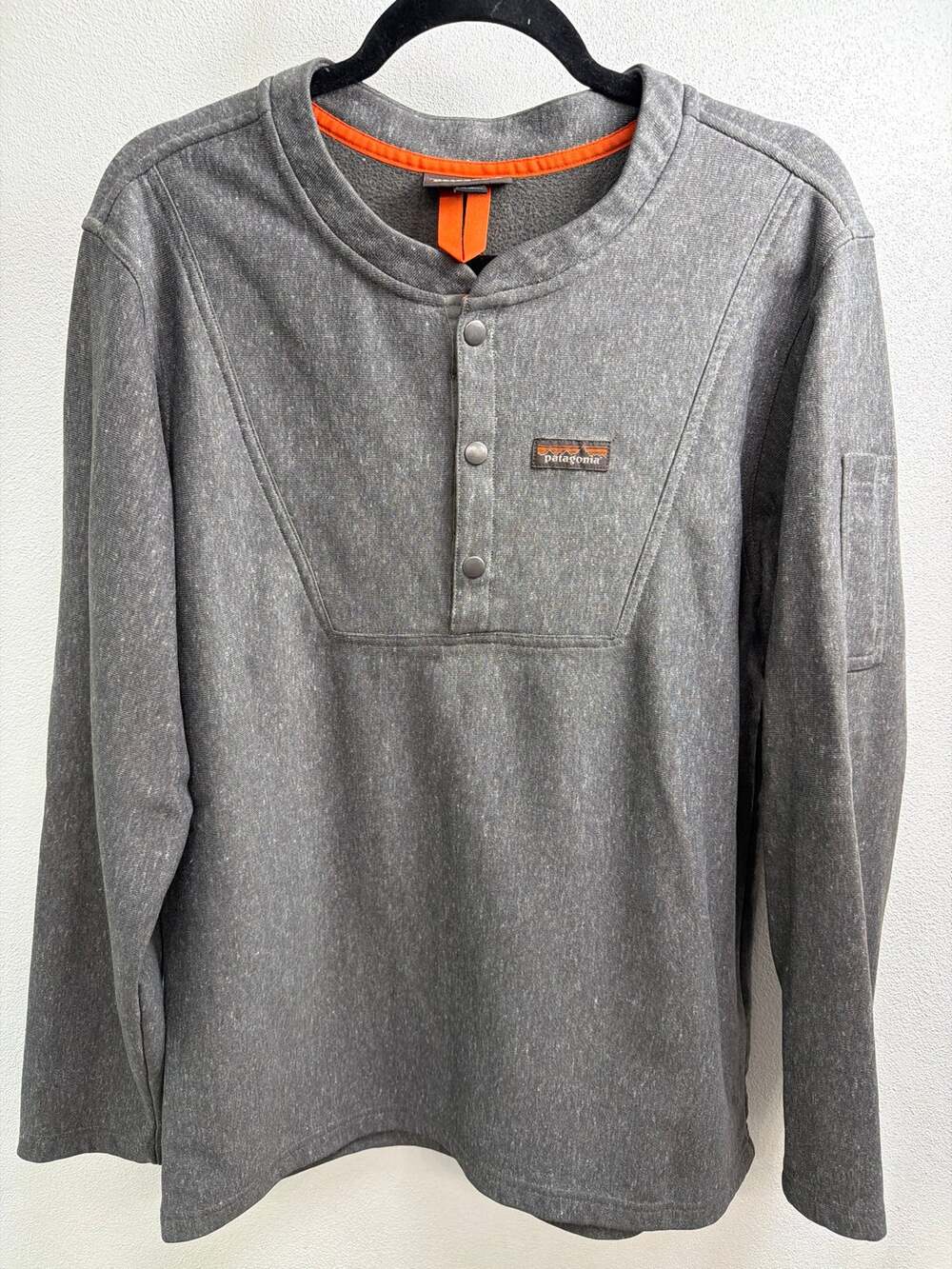 Patagonia Men's Hemp Crew Sweatshirt Snap Henley Pullover Gray Fleece Lined Med